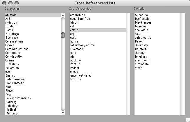 Top Levels of the Controlled Vocabulary Keyword Catalog in the Stockview Cross References dialog box